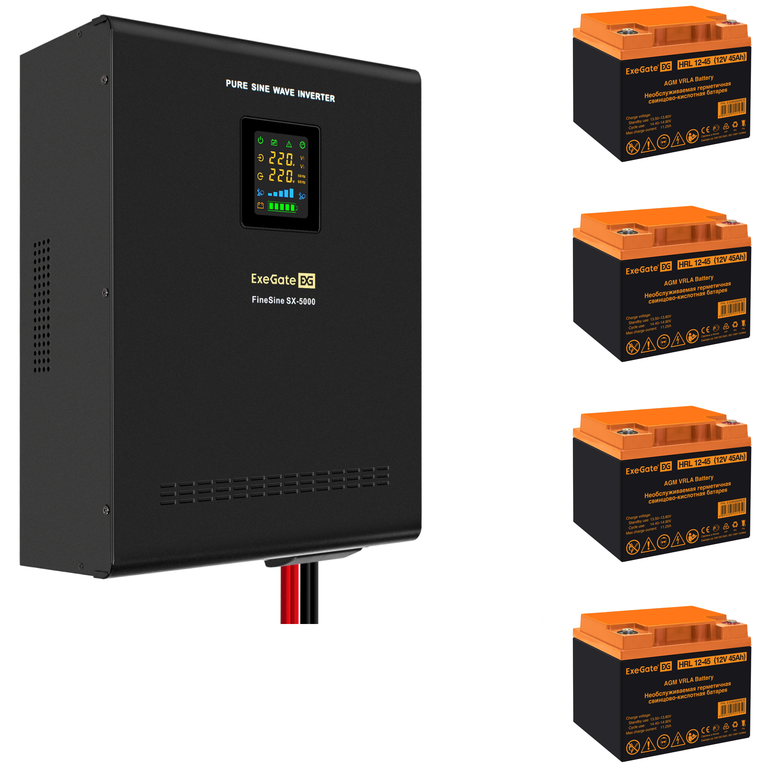 ИБП + батарея ExeGate FineSine SX-5000.LCD.AVR.2SH.T + 4x HRL 12-45 (45Ач) - фото 1
