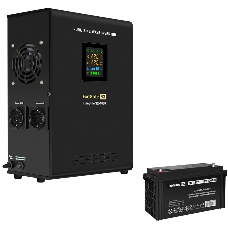 ИБП + батарея ExeGate FineSine SX-1000.LCD.AVR.2SH + DT 12120 (120Ач) - фото 1