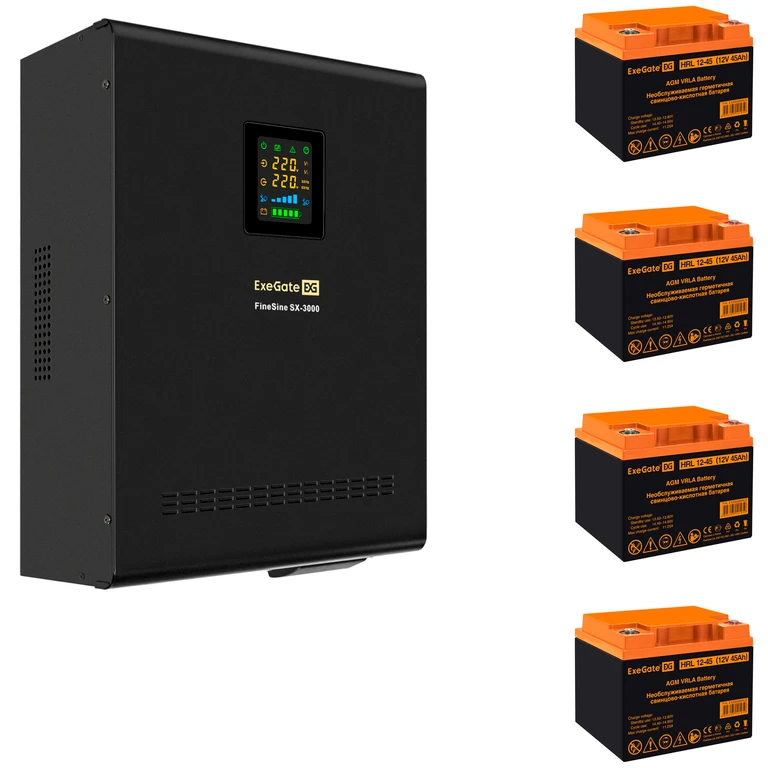 ИБП + батарея ExeGate FineSine SX-3000.LCD.AVR.2SH.T + 4x HRL 12-45 (45Ач) - фото 1