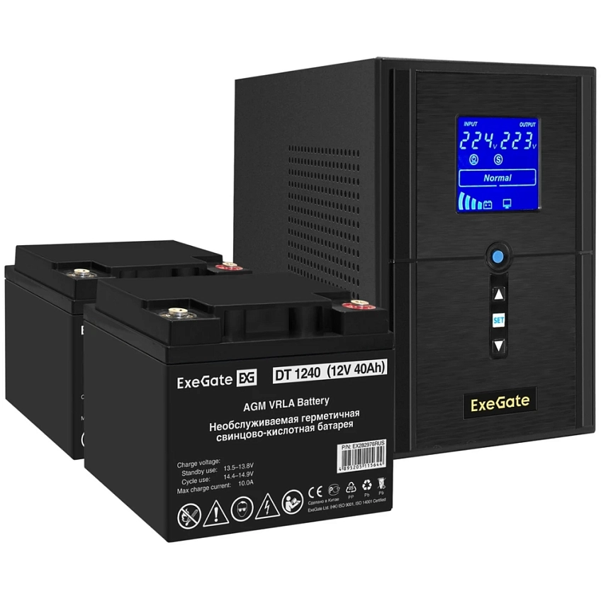 ИБП + батарея ExeGate SineTower SZ-1500.LCD.AVR.2SH.1C13.USB + 2x DT 1240 (40Ач) - фото 1