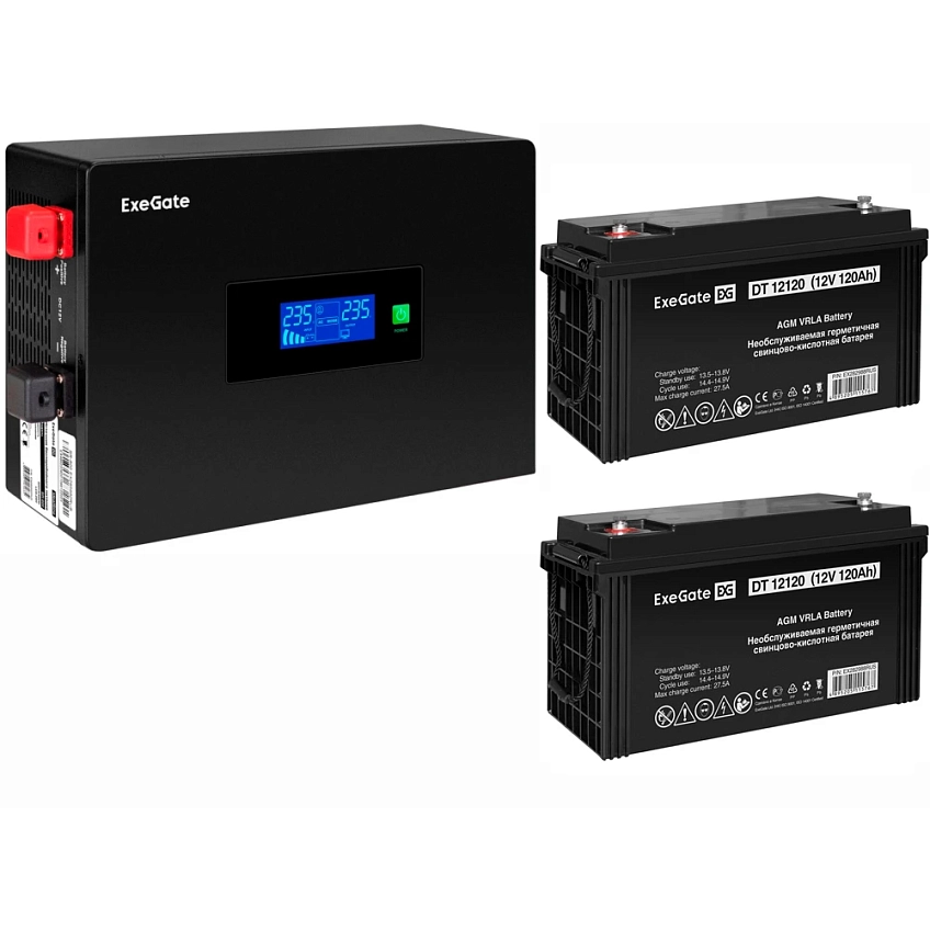 ИБП ExeGate IdealSine SR-1500.LCD.2SH + 2x DT 12120 (120Ач) - фото 1