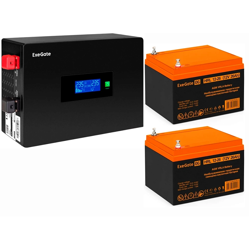 ИБП ExeGate IdealSine SR-1500.LCD.2SH + 2x HRL 12-26 (26Ач) - фото 1