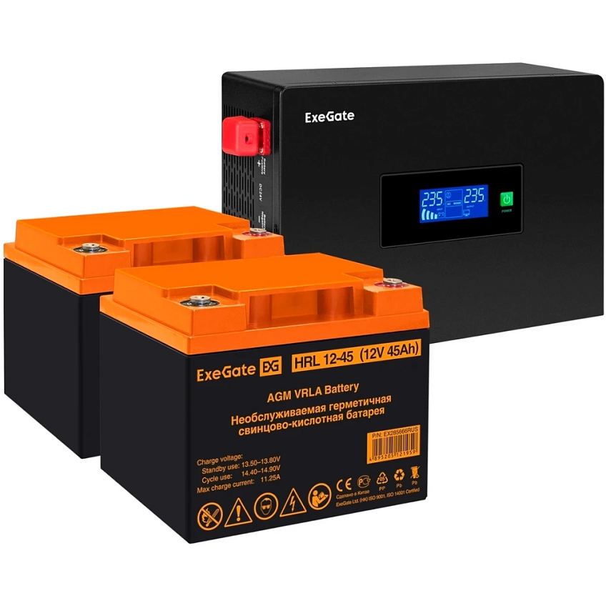 ИБП + батарея ExeGate IdealSine SR-1500.LCD.2SH + 2x HRL 12-45 (45Ач) - фото 1
