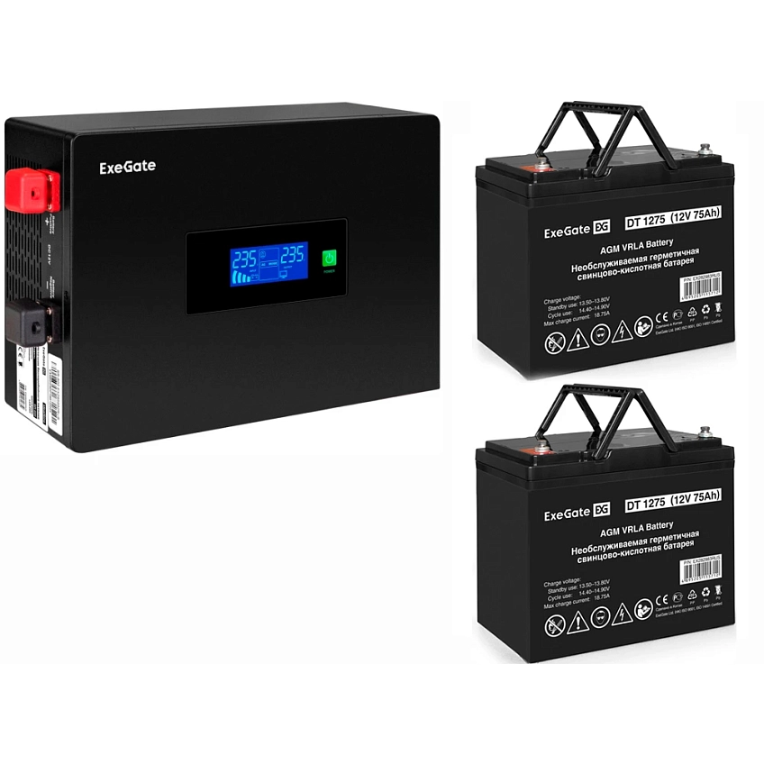 ИБП ExeGate IdealSine SR-1500.LCD.2SH + 2x DT 1275 (75Ач) - фото 1