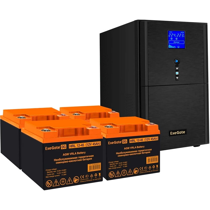 ИБП + батарея ExeGate SineTower SZ-5000.LCD.AVR.2SH.1C13.T.RJ.USB + 4x HRL 12-45 (45Ач) - фото 1