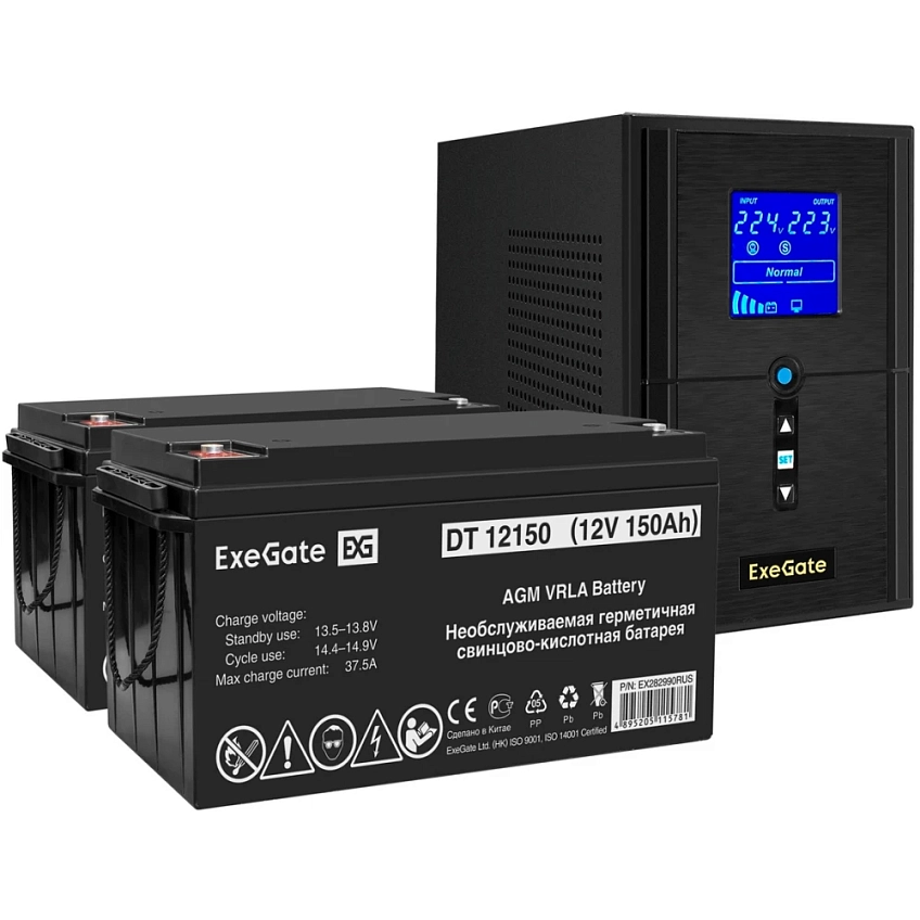 ИБП + батарея ExeGate SineTower SZ-1500.LCD.AVR.2SH.1C13.USB + 2x DT 12150 (150Ач) - фото 1