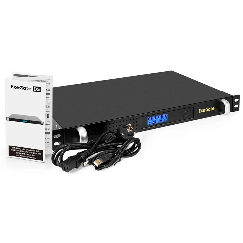 ИБП ExeGate 1U ServerRM UNL-650.LCD.AVR.4C13.RJ.USB.1U - фото 1