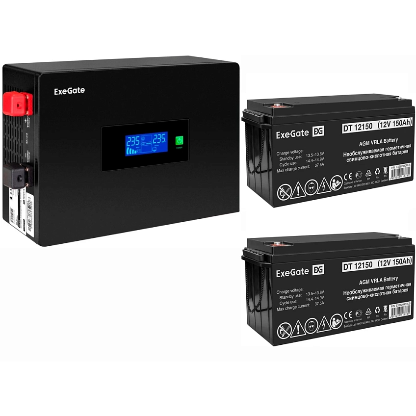 ИБП ExeGate IdealSine SR-1500.LCD.2SH + 2x DT 12150 (150Ач) - фото 1