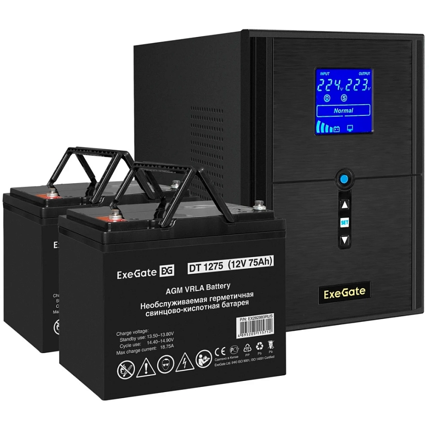 ИБП + батарея ExeGate SineTower SZ-2000.LCD.AVR.3SH.1C13.USB + 2x DT 1275 (75Ач) - фото 1