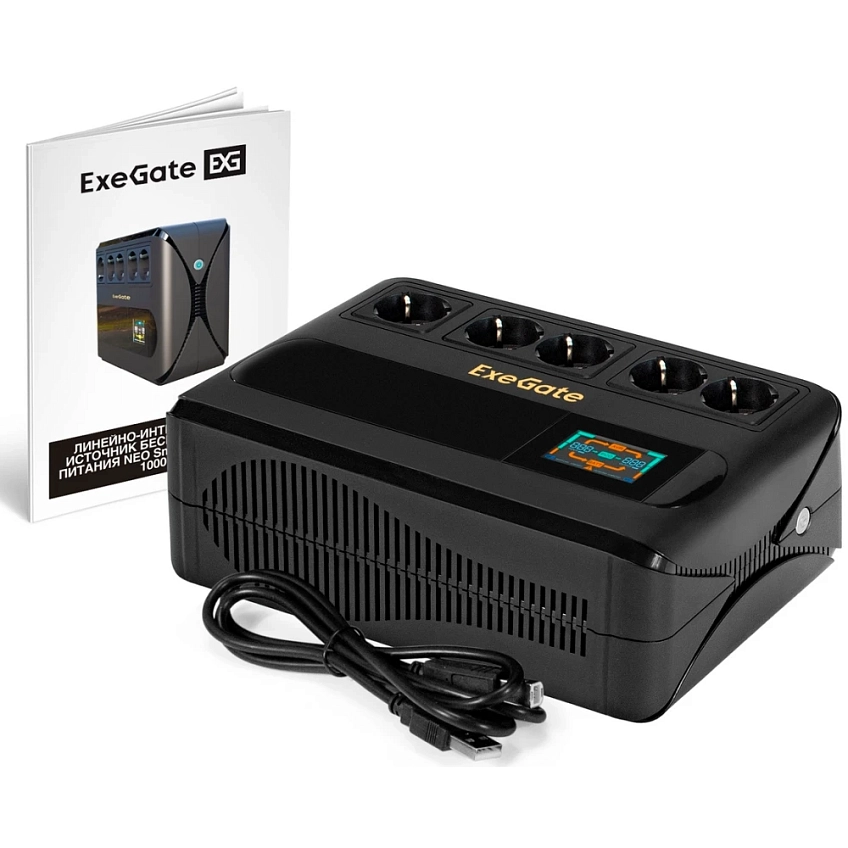 ИБП + батарея ExeGate NEO Smart BU-1000.LCD.AVR.5SH.RJ.USB - фото 1