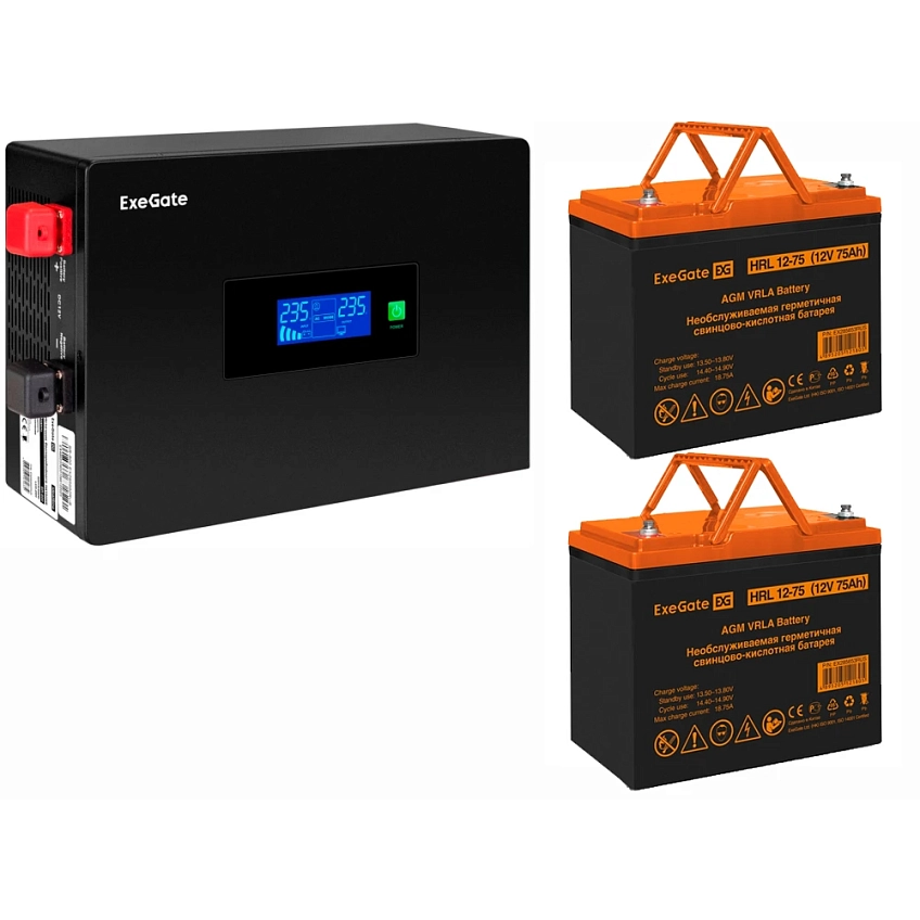 ИБП ExeGate IdealSine SR-1500.LCD.2SH + 2x HRL 12-75 (75Ач) - фото 1