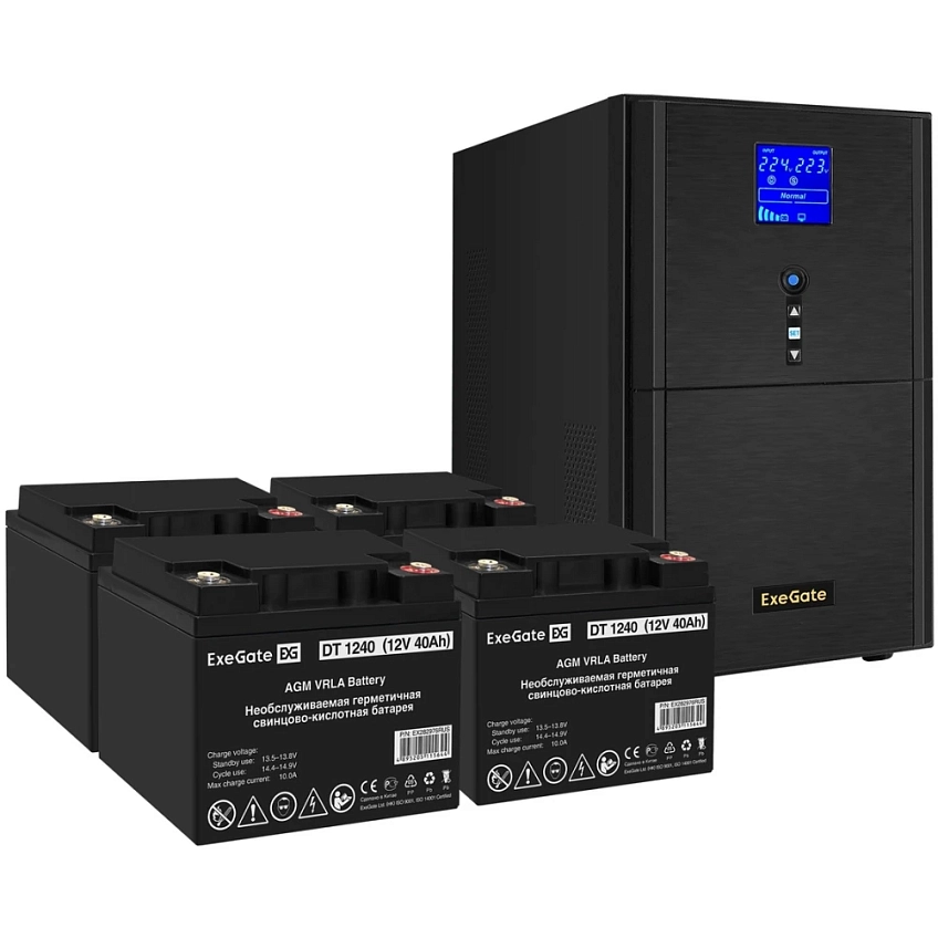 ИБП + батарея ExeGate SineTower SZ-5000.LCD.AVR.2SH.1C13.T.RJ.USB + 4x DT 1240 (40Ач) - фото 1