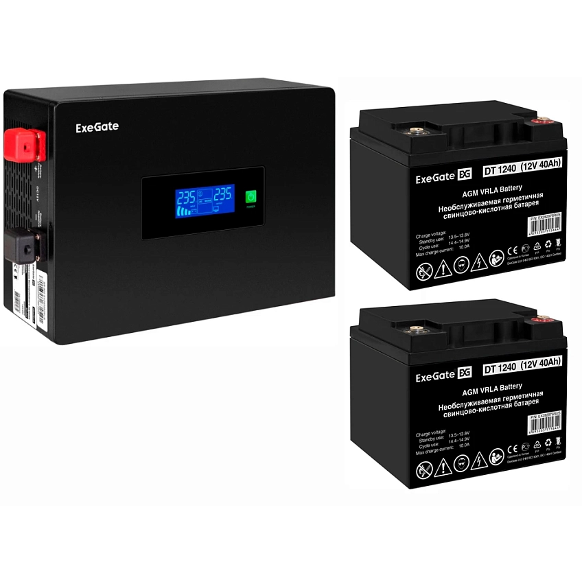 ИБП ExeGate IdealSine SR-1500.LCD.2SH + 2x DT 1240 (40Ач) - фото 1