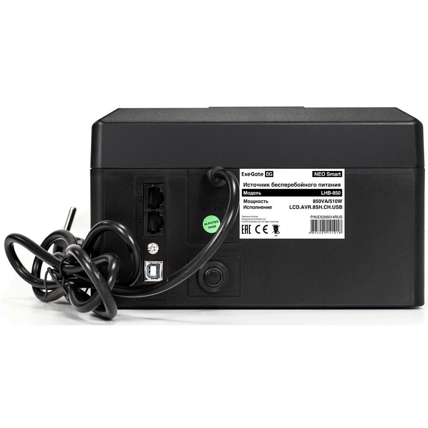 ИБП ExeGate NEO Smart LHB-850.LCD.AVR.8SH.CH.RJ.USB - фото 3